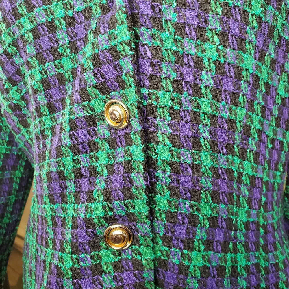 VINTAGE | Cimone Wool Blend Herringbone Green Purple Blazer Jacket (Size M) - Picture 3 of 10